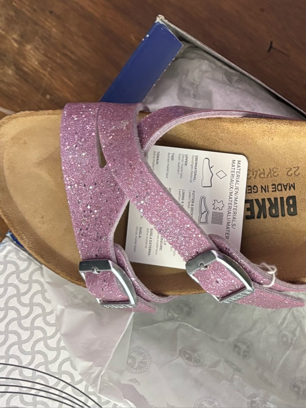 Birkenstock Lavender Glitter Arizona-Style Sandals with Silver Buckles - Picture 2 of 4